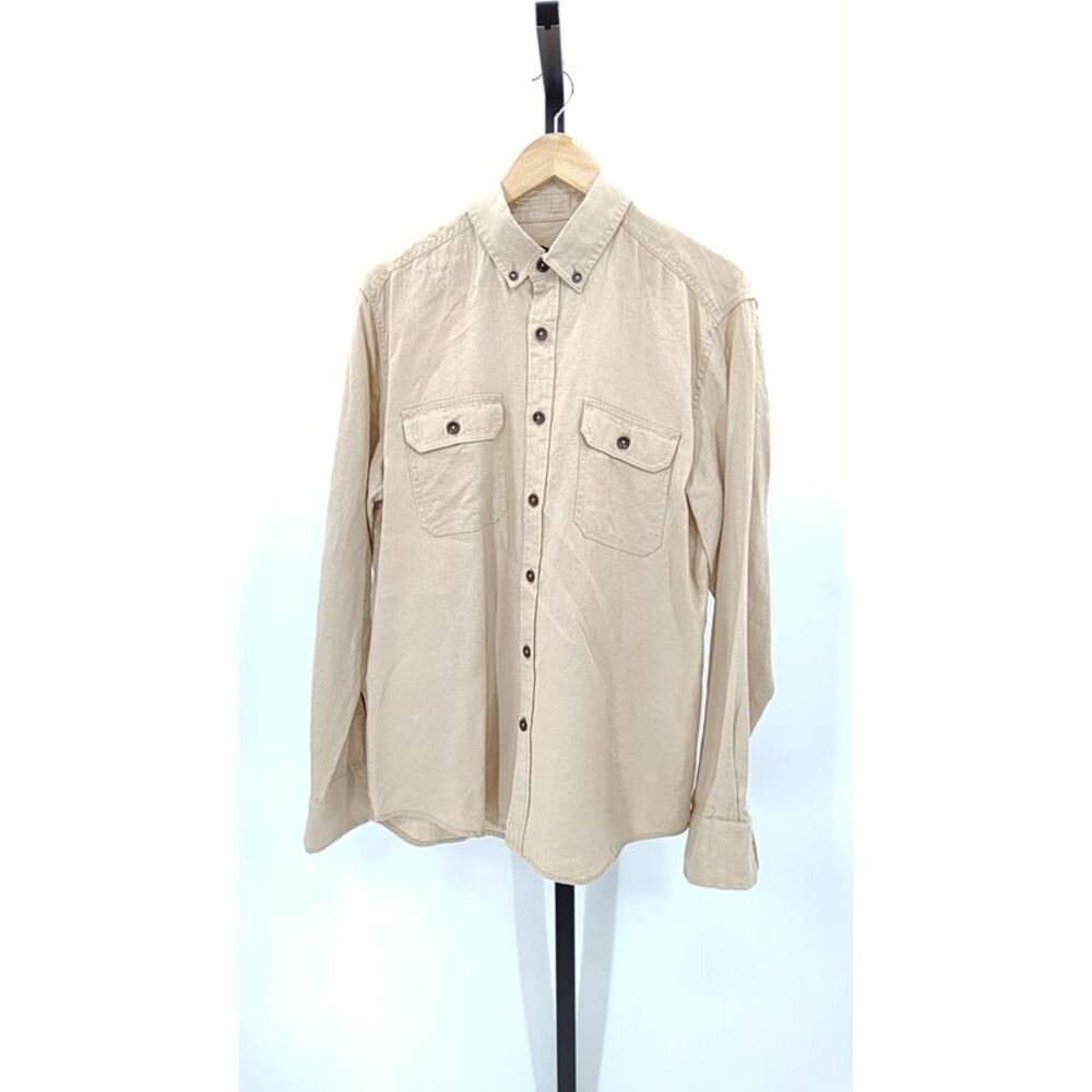 Quince Mens 100% European Linen Utility Shirt Driftwood Sleeved Top M